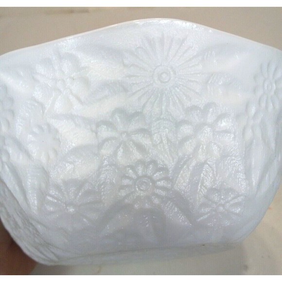 Indiana Glass Milk Glass Compote Dish Imprinted Daisies 7.5 Inches Across - Picture 3 of 6